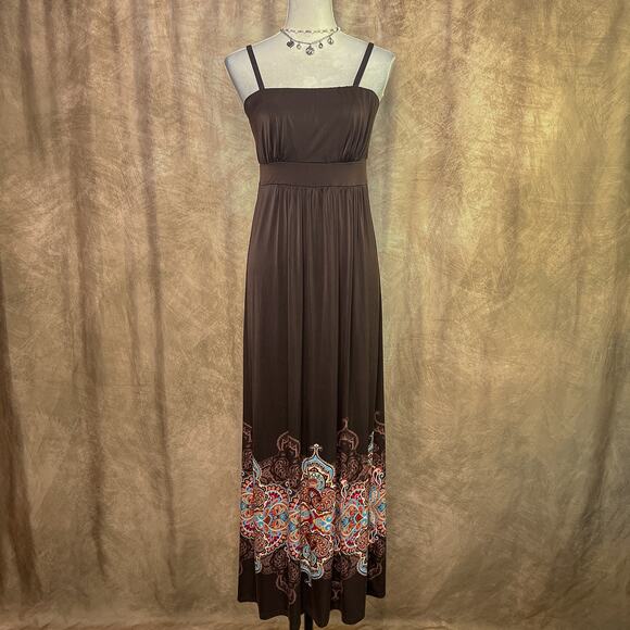 Soma Dresses & Skirts - Y2K Boho Maxi Dress Paisley Brown Multicolor Sleeveless Empire Waist Summer